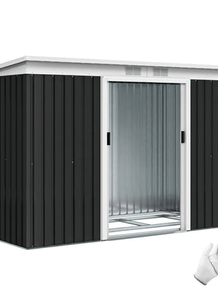 9' x 4' Metal Outdoor Storage Shed, Tool House with Double Lockable Doors for Backyard, Patio, Lawn, Garage, Dark Gray