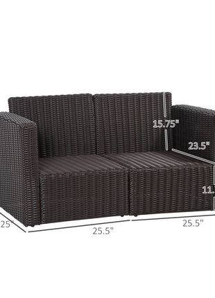 2 Piece Patio Wicker Corner Sofa Set, Outdoor PE Rattan Furniture, with Curved Armrests and Padded Cushions for Balcony, Garden, or Lawn, Dark Blue