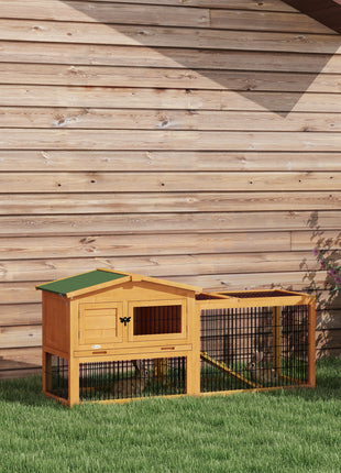 2 Level 59" Outdoor Rabbit Hutch with Openable Top, Yellow