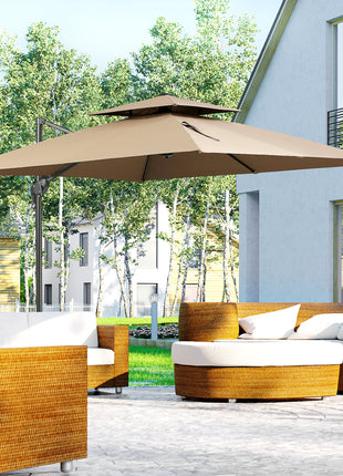 10ft Offset Patio Umbrella with Base, Hanging Aluminum Cantilever Umbrella with 360-degree Rotation, Coffee