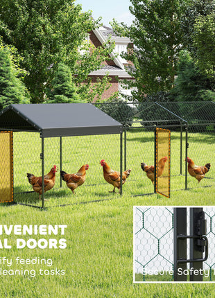 Large Metal Chicken Coop, Chicken Run with Waterproof & Anti-UV Cover for 3-5 Poultry, Outdoor Poultry Cage Rabbit Hutch