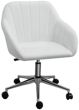 Mid Back Home Office Chair Computer Desk Chair with PU Leather, Adjustable Height, Swivel Wheels for Study, Bedroom, White