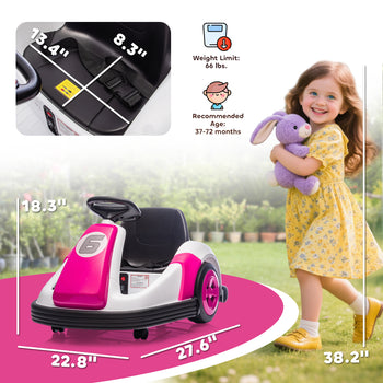 6V Kids Bumper Car with Big Wheels, Electric Car for Kids with 360-Degree Spin, Slow Start, for 37-72 M, Pink