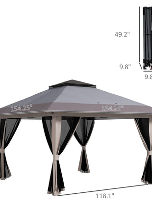 13' x 13' Pop Up Gazebo Instant Canopy Tent Shelter with 2-Tier Roof, Carry Bag, Wight Bags for Outdoor, Garden, Gray