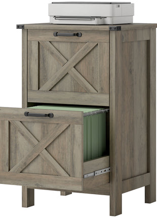 Vertical File Cabinet with 2 Drawers, Rustic Farmhouse Office Storage Cabinet for A4, Letter Size, Distressed Gray