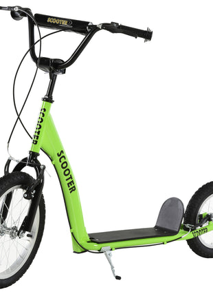 Youth Scooter Kick Scooter for Kids 5+ with Adjustable Handlebar 16" Front and 12" Rear Dual Brakes Inflatable Wheels, Green