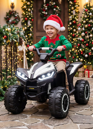 Kids ATV 4 Wheeler, 12V Kids Ride On Toy with Dual Motors, High & Low Speed, Music, Headlights, Up to 3.7 MPH, White