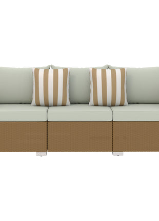 Rattan Wicker 3 Seater Patio Couch with Cushions, 2 Throw Pillows, Outdoor Furniture Rattan Sofa, Light Gray