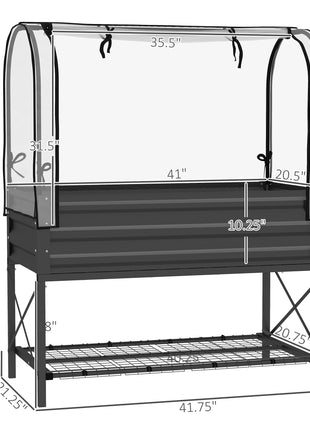 Raised Garden Bed with Legs and Cover, Metal Elevated Planter Box with Bottom Shelf and Liner for Vegetables, Black