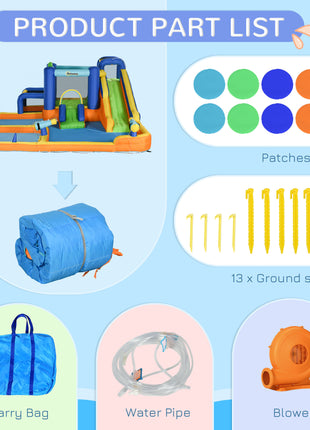 7 in 1 Water Slide w/ Slide Pool Climbing Wall Water Cannon Basketball Hoop Boxing Post Football Stand for 3-8 Years