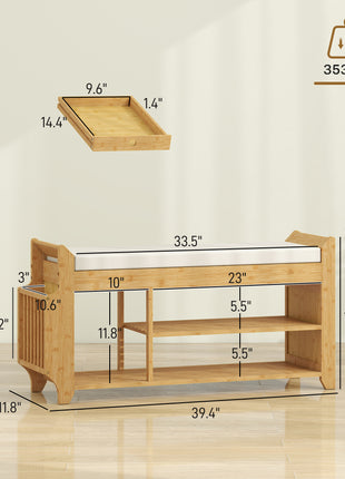 Shoe Bench with Cushioned Seat Shoe Storage Bench with Side Umbrella Holder for Entryway Natural and Cream