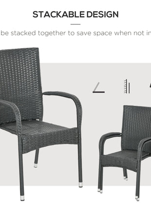 Stackable PE Rattan Outdoor Dining Chairs with Cushion, Patio Wicker Dining Chair with Armrests & Backrest, Cream White