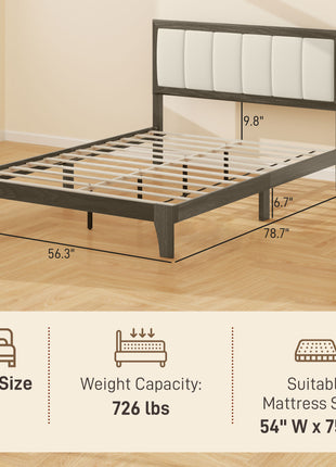 Full Bed Frame with Headboard Full Size Platform Bed Frame with Wooden Slats No Box Spring Needed Charcoal Gray