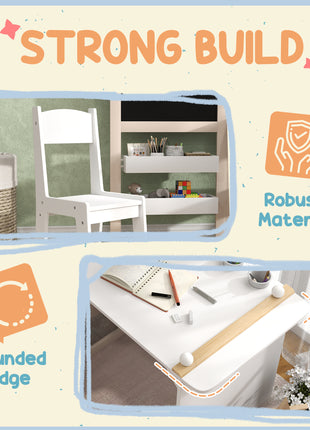 3 in 1 Kids Table and Chair Set with Storage, Whiteboard, Blackboard & Roll Paper for 3-8 Years, White