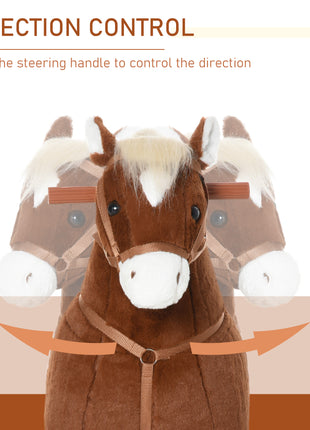 Kids Ride-on Walking Horse with Easy Rolling Wheels, Soft Huggable Body, & a Large Size for Kids 5-16 Years