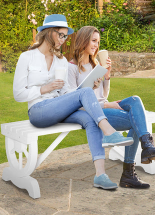 2-Person Wooden Garden Bench, Outdoor Wagon Wheel Porch Bench for Backyard Garden, Support 550 LBS, Rustic Country Style Patio Furniture, White