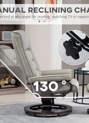 Faux Leather Recliner with Ottoman, Swivel Recliner Chair and Ottoman with High Back and Wood Base, Gray