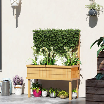 Elevated Wood Planter with Trellis for Climbing Plants, Raised Garden Bed with Legs and Drainage Holes, Natural Wood