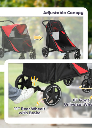 Dog Stroller for Large Medium Small Dogs up to 66 Lbs. 23.5" in Body Length, One-Click Foldable Pet Cat Stroller with Storage, Shock Absorption Wheels, Mesh Window, Safety Leash, Red