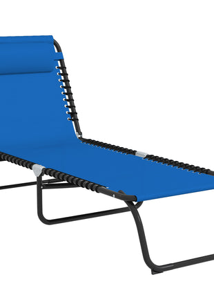 Foldable Chaise Lounge, 4-Position Reclining Back, Trifold Portable design and Breathable Mesh for Poolside,Camping, Hiking - Navy Blue