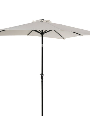 9' x 7' Patio Umbrella Outdoor Table Market Umbrella with Crank, Solar LED Lights, 45° Tilt, Push-Button Operation, for Deck, Backyard, Pool and Lawn, White