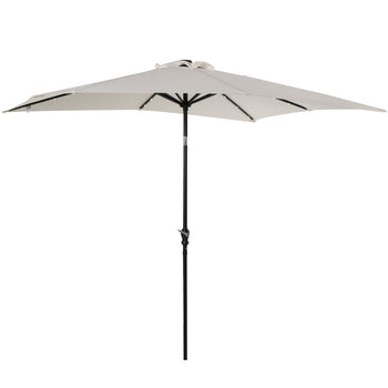 9' x 7' Patio Umbrella Outdoor Table Market Umbrella with Crank, Solar LED Lights, 45° Tilt, Push-Button Operation, for Deck, Backyard, Pool and Lawn, White