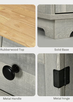 Kitchen Storage Cabinet, Sideboard Floor Cupboard with Solid Wood Top, Adjustable Shelf, and 3 Drawers, Light Gray