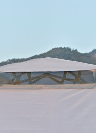 9.6' x 9.6' Patio Gazebo, Outdoor Canopy Shelter with 2-Tier Roof and Netting, Steel Frame for Garden, Lawn, Backyard, and Deck, Gray