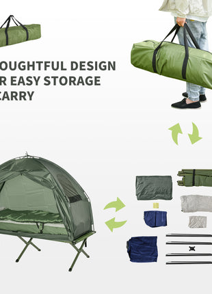 All-in-One Folding Camping Cots for Adults, Elevated Tent with Sleeping Bag, Thick Air Mattress Pad, Portable Single Sleeping Cot Camping Bed