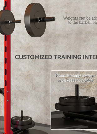 Squat Rack with Pull Up Bar and Barbell Bar Adjustable Bench Press Multi-Function Weight Lifting Half Rack Red
