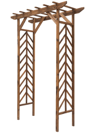 79in Wooden Garden Arbor Arch Trellis with Classic Countryside Style, Pergola Style Roof for Climbing Vines for Ceremony Party Weddings