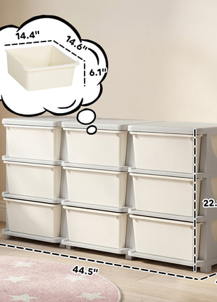 29.5" 3 Tier Kids Storage Unit Dresser Tower w/ 9 Drawers, Cream White