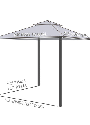 9.6' x 9.6' Patio Gazebo, Outdoor Canopy Shelter with 2-Tier Roof and Netting, Steel Frame for Garden, Lawn, Backyard, and Deck, Gray