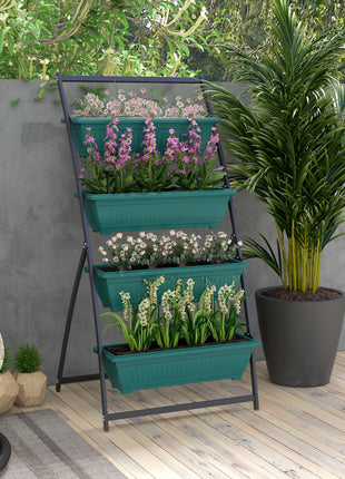 4-Tier Vertical Raised Garden Planter with 4 Boxes, Outdoor Plant Stand Grow Container for Vegetable & Flowers, Green
