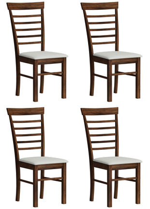 Wooden Dining Chairs Set of 4, Farmhouse Upholstered Kitchen Chairs with Rubber Wood Frame, Dark Brown and Beige