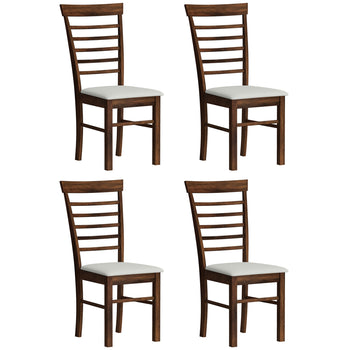 Wooden Dining Chairs Set of 4, Farmhouse Upholstered Kitchen Chairs with Rubber Wood Frame, Dark Brown and Beige