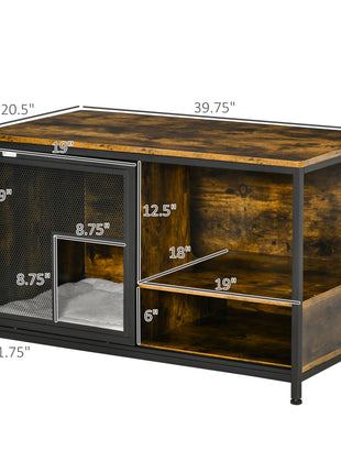 Wooden Cat Crate, Furniture Style Dog Cage, Puppy Kennel Indoor, End Table Pet House with Cushion and Sliding Doors, Rustic Brown