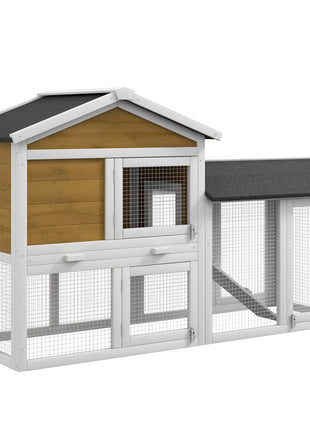 58" Wooden Rabbit Hutch with Run, Removable Tray, Asphalt Roof,  Lockable Doors and Ramp, Nature Wood