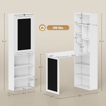 Fold-out Convertible Office Desk, Wall Mount Computer Desk with Blackboard and Side Shelf, White