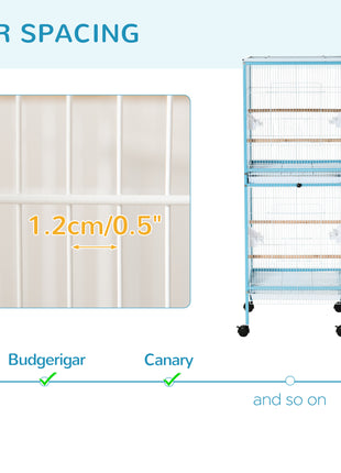 55" 2 In 1 Bird Cage Aviary Parakeet House for finches, budgies with Wheels, Light Blue