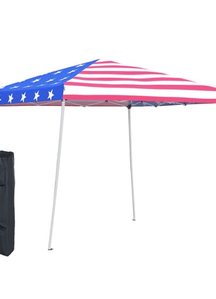 Slant Leg Pop Up Canopy Tent with American Flag Roof and Carry Bag, Beach Canopy Instant Sun Shelter, Height Adjustable, (10'x10' Base / 8'x8' Top)