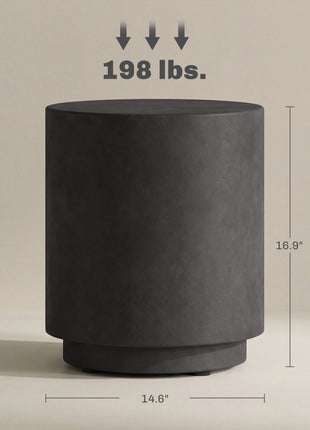 Lightweight Accent Table with Concrete Finish Round Side Table, Dark Gray