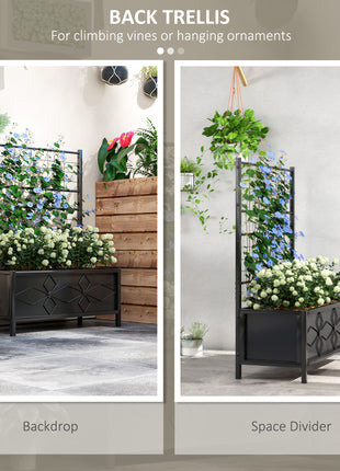 Outdoor Planter Box Galvanized Raised Garden Bed with Trellis for Climbing Vines, 35.4" x 15.7" x 47.2", Black