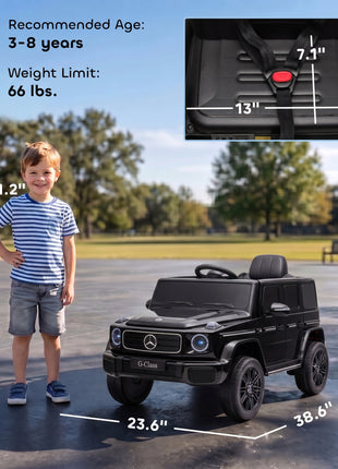 Licensed Mercedes-Benz G580 12V Kids Ride On Car with Remote, Soft Start, Headlights, Seat Belt, Music, USB, Horn, Black