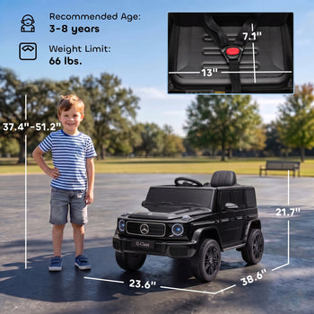 Licensed Mercedes-Benz G580 12V Kids Ride On Car with Remote, Soft Start, Headlights, Seat Belt, Music, USB, Horn, Black