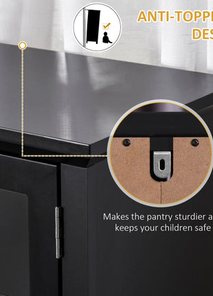Elegant Buffet with Hutch, Kitchen Pantry Storage Cabinet with Framed Glass Door Drawer and Microwave Space, Black