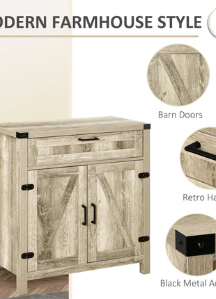 Modern Farmhouse Sideboard with Storage, Buffet Cabinet with 2 Barn Doors and Drawer for Dining Room, Oak