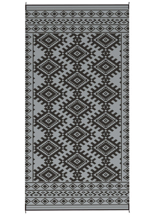 Reversible Outdoor Rug, Waterproof Plastic Straw with Carry Bag, 9' x 18', Black & Gray Rhombus Border