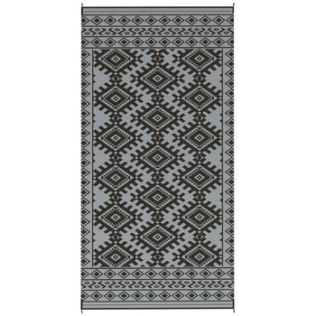 Reversible Outdoor Rug, Waterproof Plastic Straw with Carry Bag, 9' x 18', Black & Gray Rhombus Border