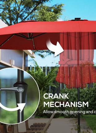 13ft Double-Sided Market Umbrella, Large Patio Umbrella with Solar Lights, Crank Handle for Garden, Pool, Yard, Wine Red